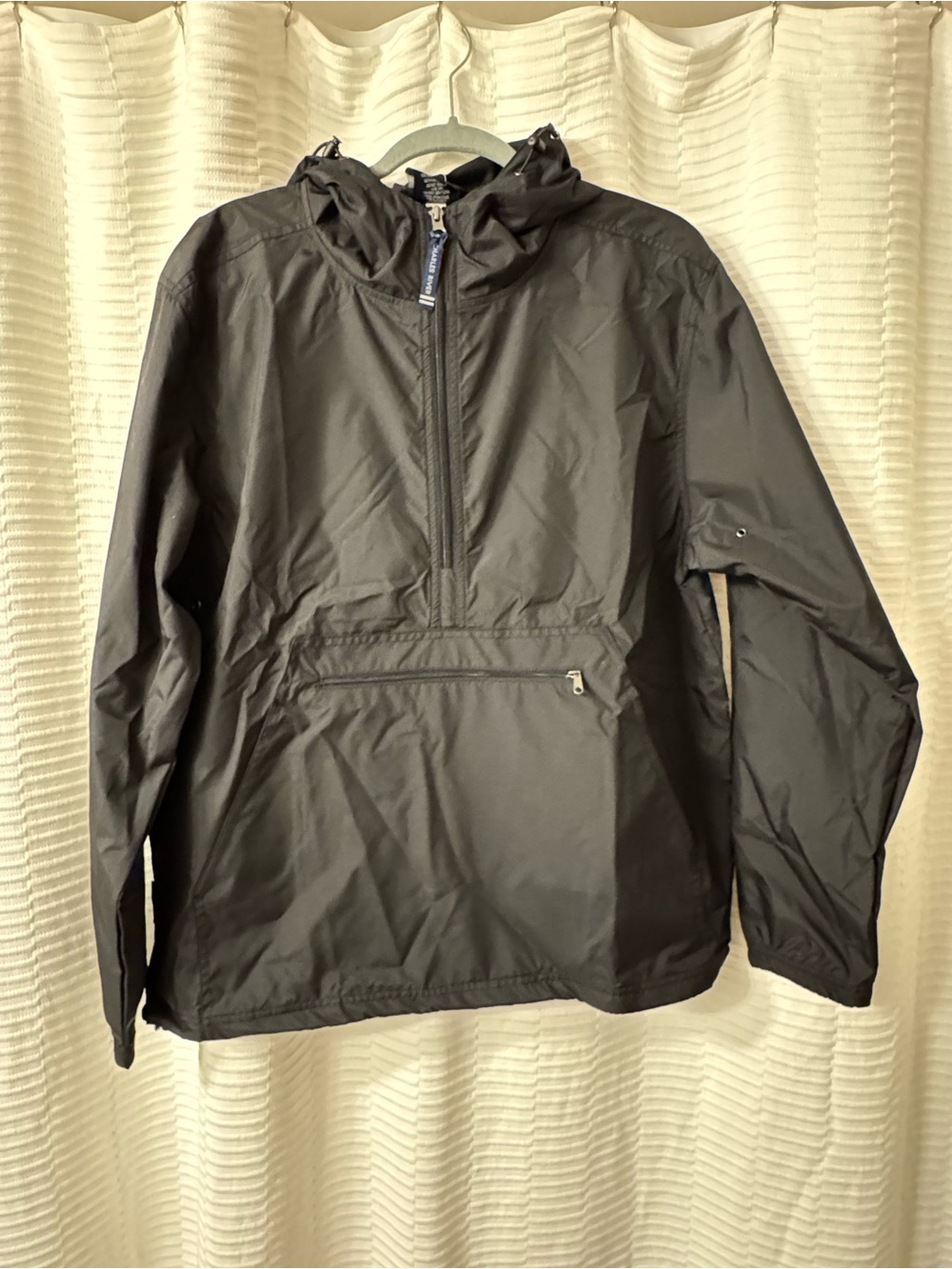 Charles River Apparel Black Hooded Pullover Windbreaker